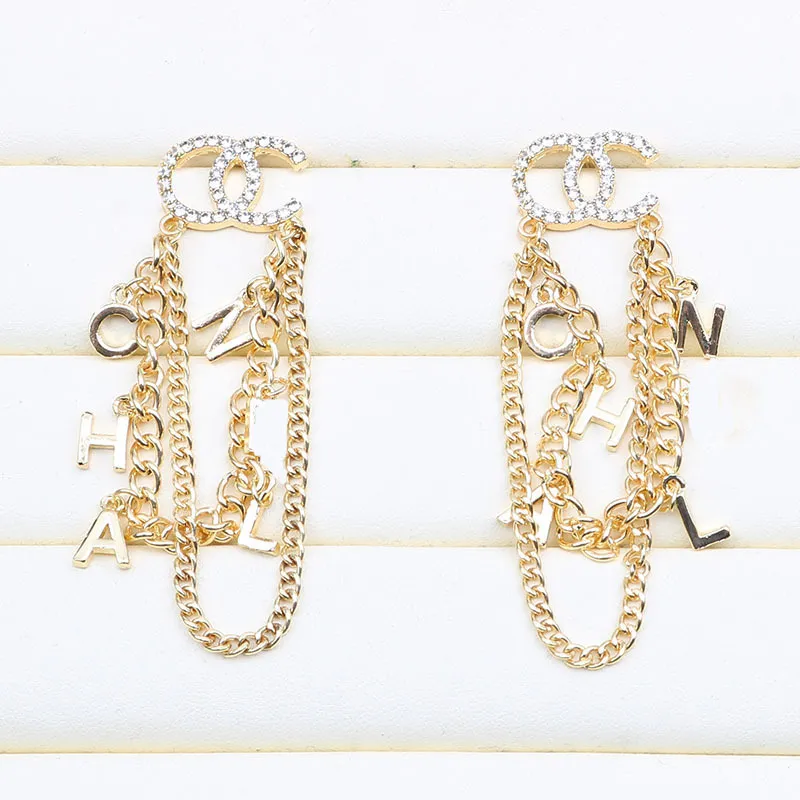 European and American Stars with Gold Chain Tassel Earrings for Women