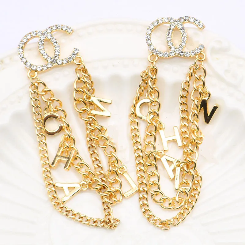 European and American Stars with Gold Chain Tassel Earrings for Women