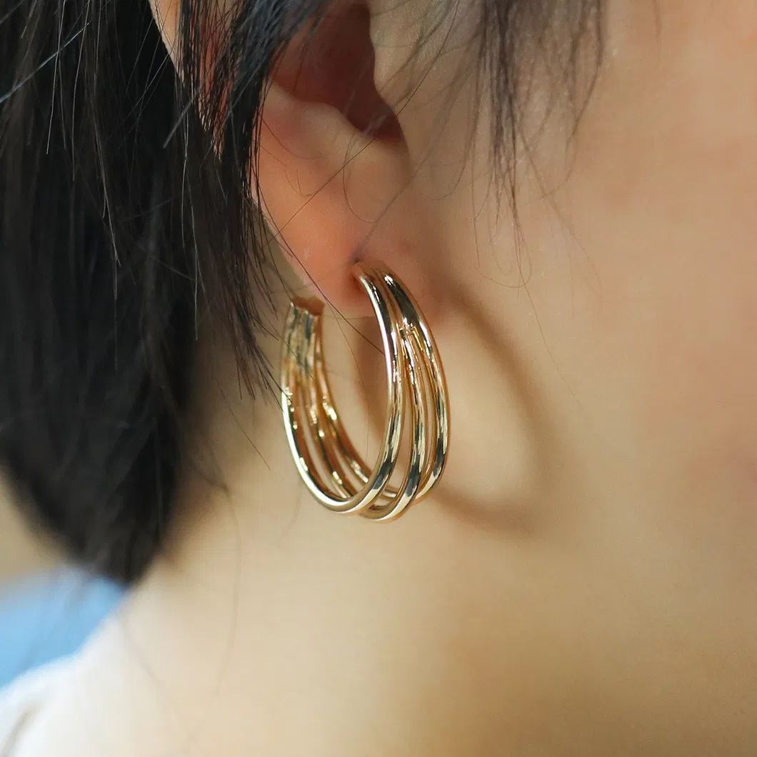 Fashion Custom Gold Twisted Stainless Steel Stud Huggie Gold Statement Hoop Earrings Women