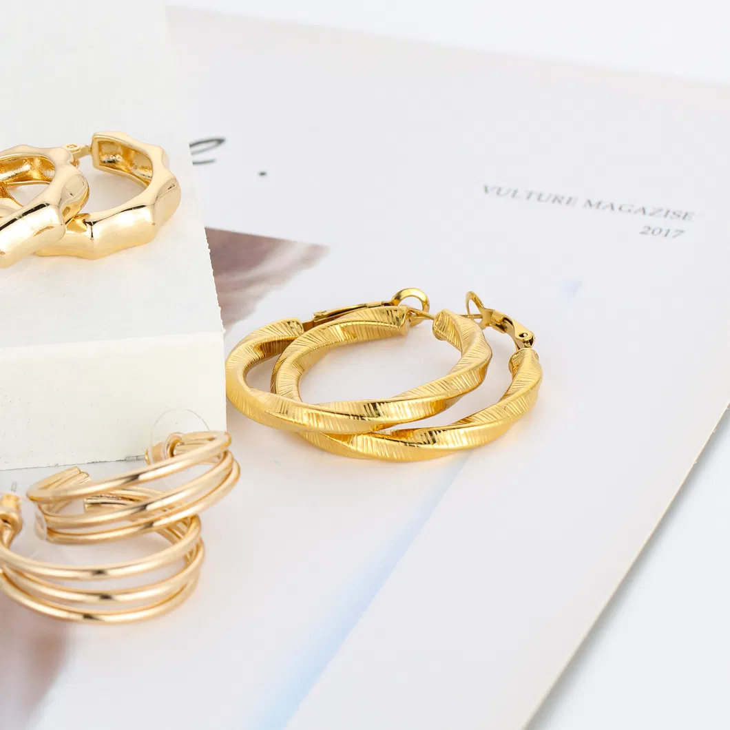 Fashion Custom Gold Twisted Stainless Steel Stud Huggie Gold Statement Hoop Earrings Women