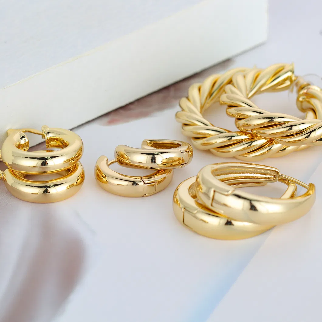 Fashion Custom Gold Twisted Stainless Steel Stud Huggie Gold Statement Hoop Earrings Women