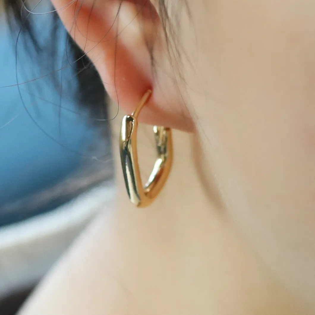 Fashion Custom Gold Twisted Stainless Steel Stud Huggie Gold Statement Hoop Earrings Women