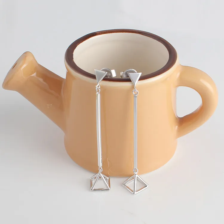 Fashion Jewelry 925 Silver Triangle Simple Design Diamond Earrings Jewellery Earrings