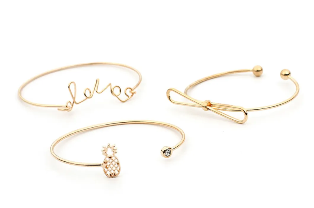 Fashion Jewelry Simple 3 Bangle Cuff with Bowknot and Love