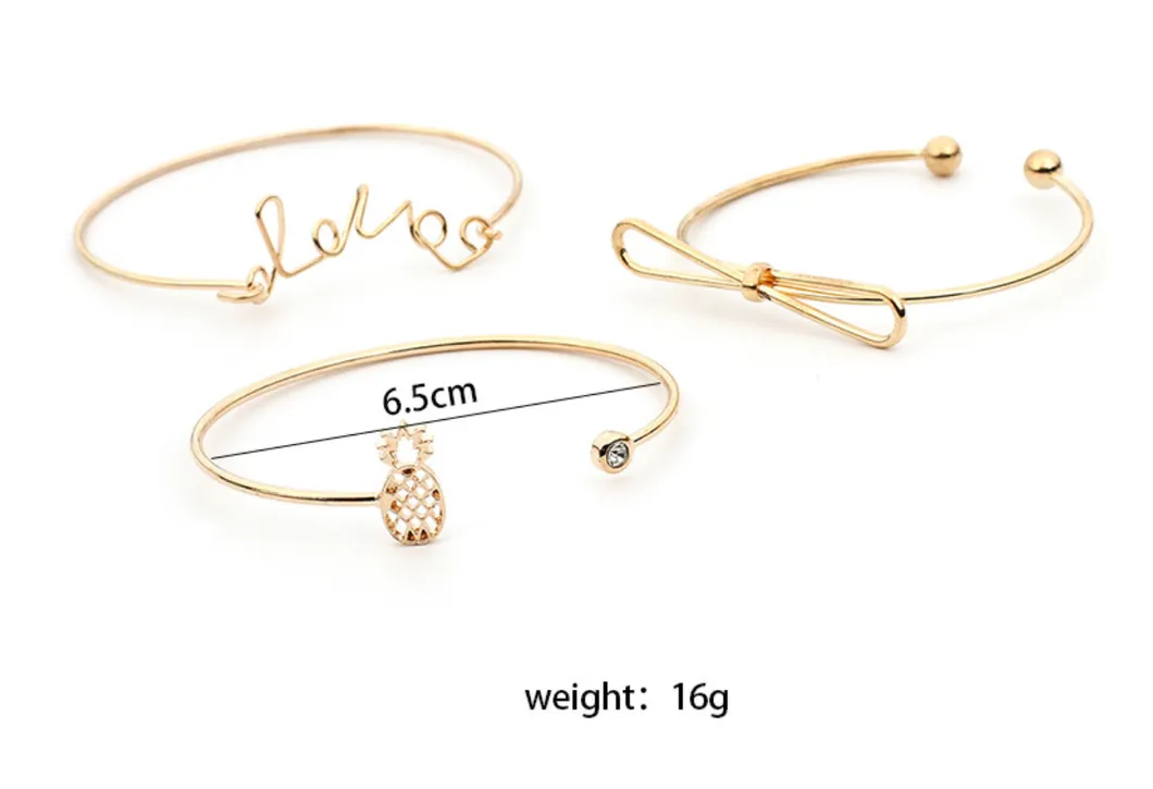 Fashion Jewelry Simple 3 Bangle Cuff with Bowknot and Love