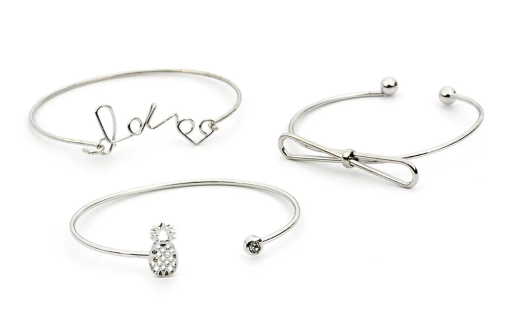 Fashion Jewelry Simple 3 Bangle Cuff with Bowknot and Love