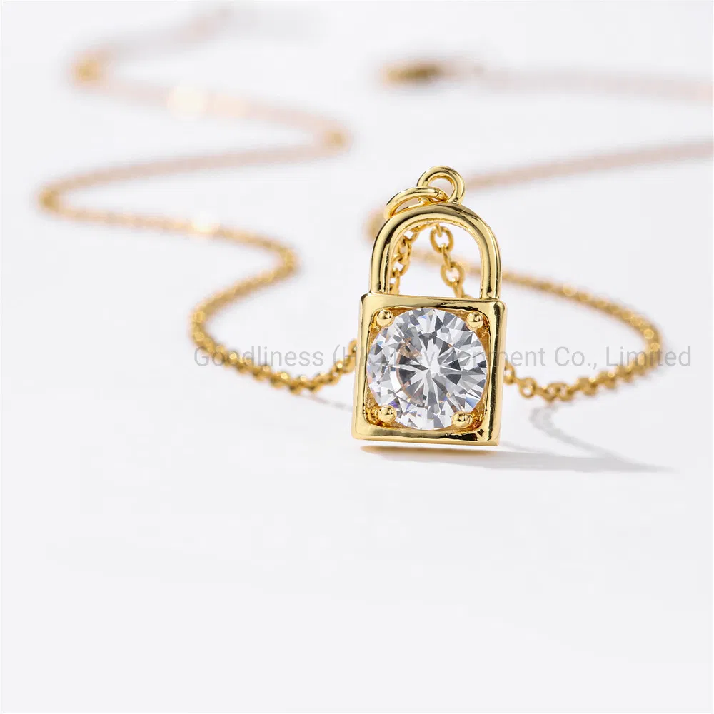 Fashion Love Eyes Lock Pendant Women′s Copper Micro Necklace