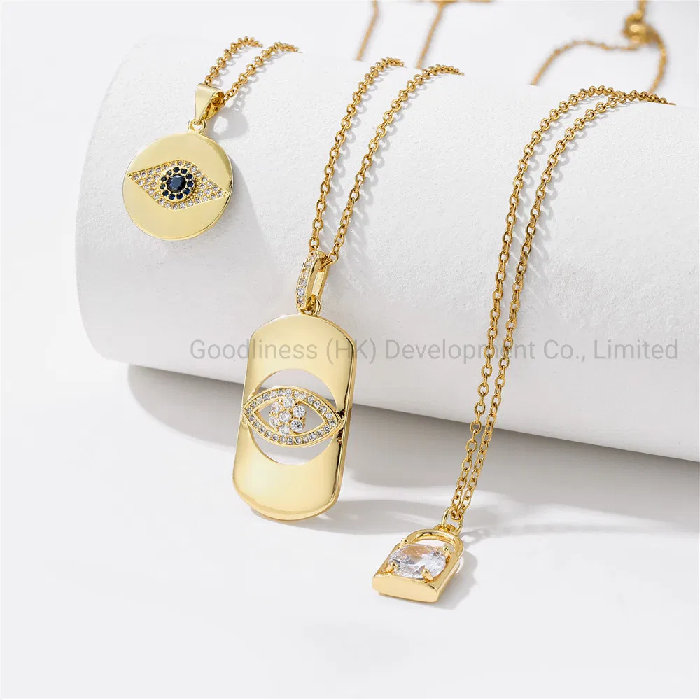Fashion Love Eyes Lock Pendant Women′s Copper Micro Necklace