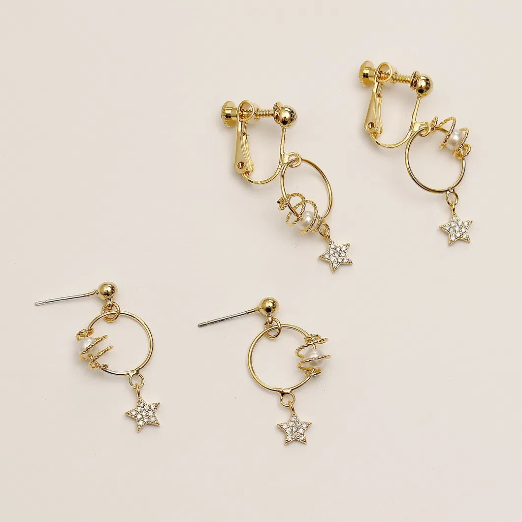 Fashion Three-Dimensional Around The Pearl Pentagram Earrings Jewelry