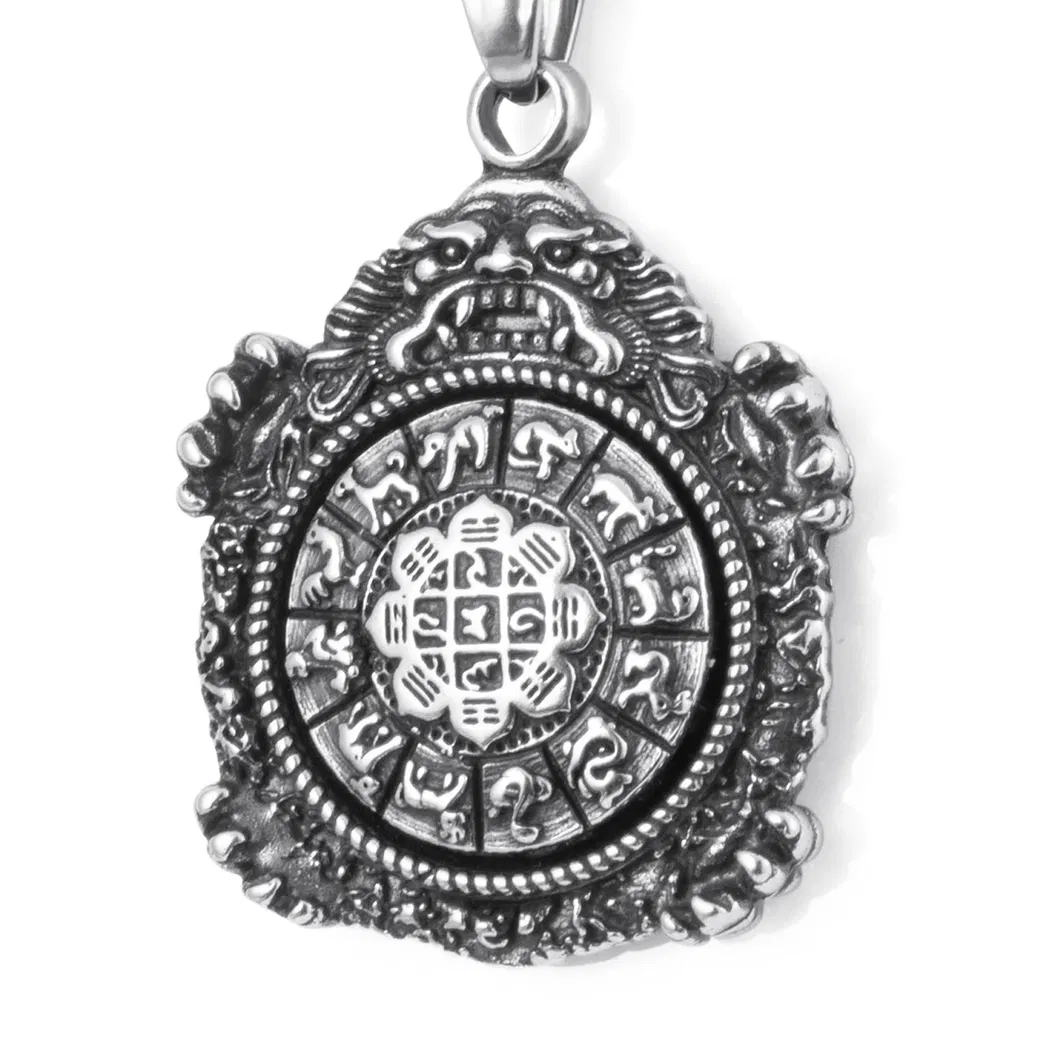 Gold-Plated Stainless Steel Round Brand Zodiac Pendant Necklace