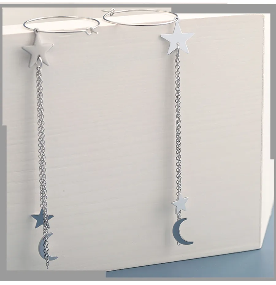 Hengdaxin Fashion Temperament Fairy Silver Star Moon Earrings Fashion Trend