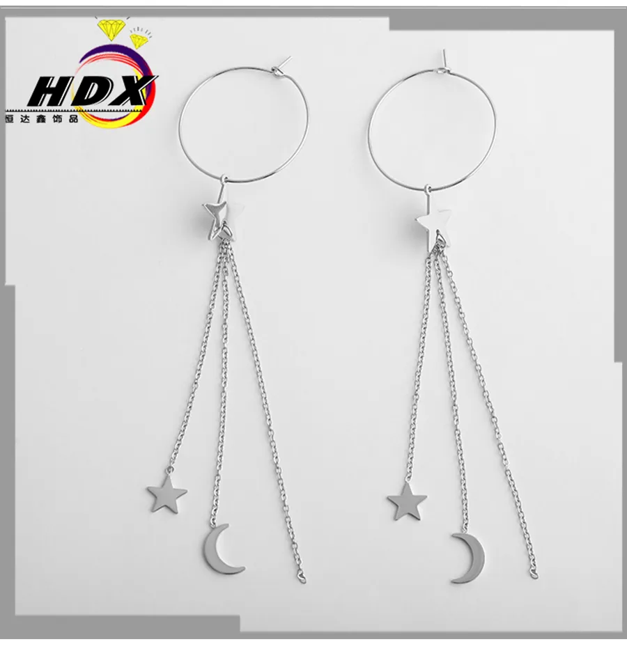 Hengdaxin Fashion Temperament Fairy Silver Star Moon Earrings Fashion Trend