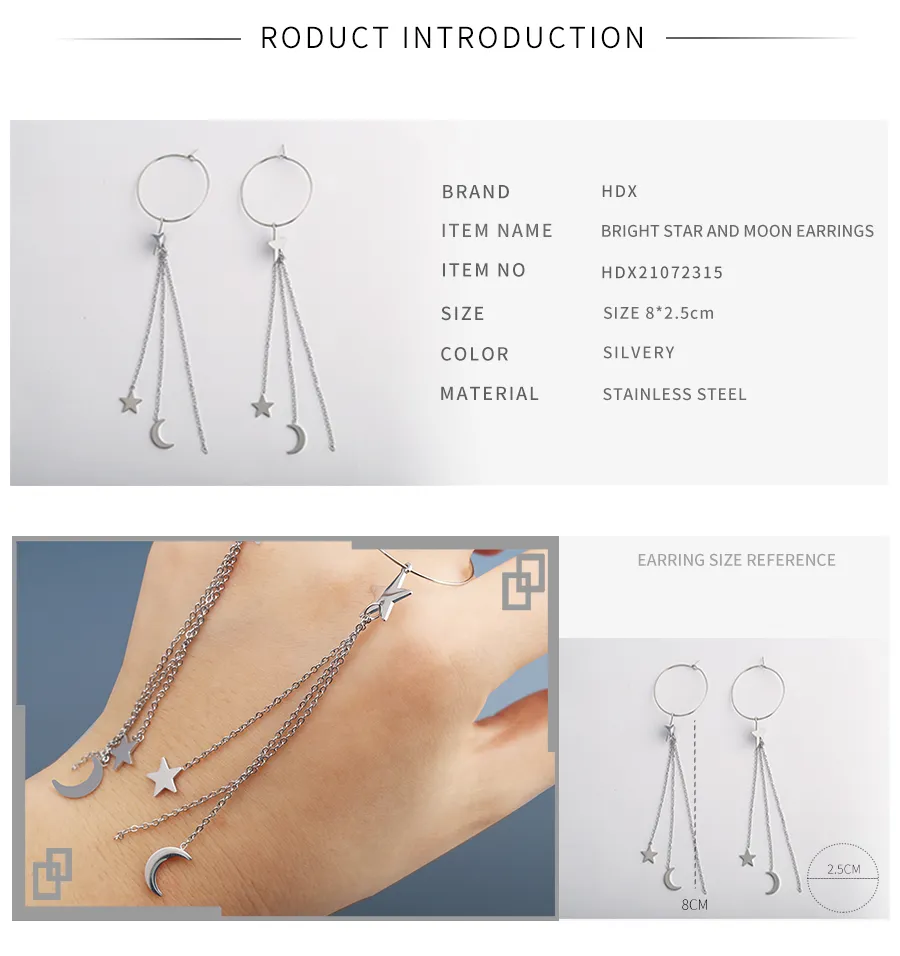 Hengdaxin Fashion Temperament Fairy Silver Star Moon Earrings Fashion Trend