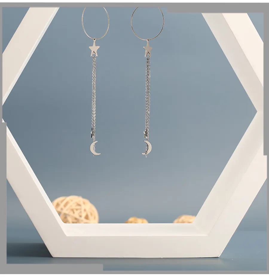 Hengdaxin Fashion Temperament Fairy Silver Star Moon Earrings Fashion Trend