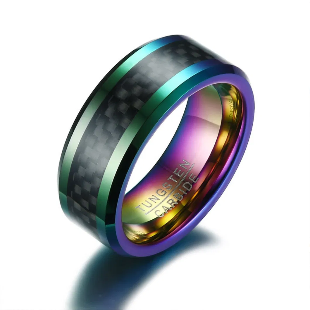 High Quality Handsome Men′s Tungsten Steel Ring Carbon Fiber Blue Fashion Men′s Ring