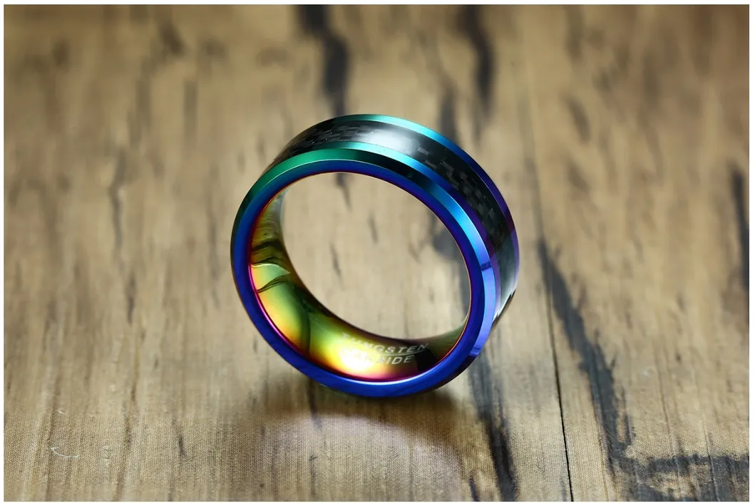 High Quality Handsome Men′s Tungsten Steel Ring Carbon Fiber Blue Fashion Men′s Ring