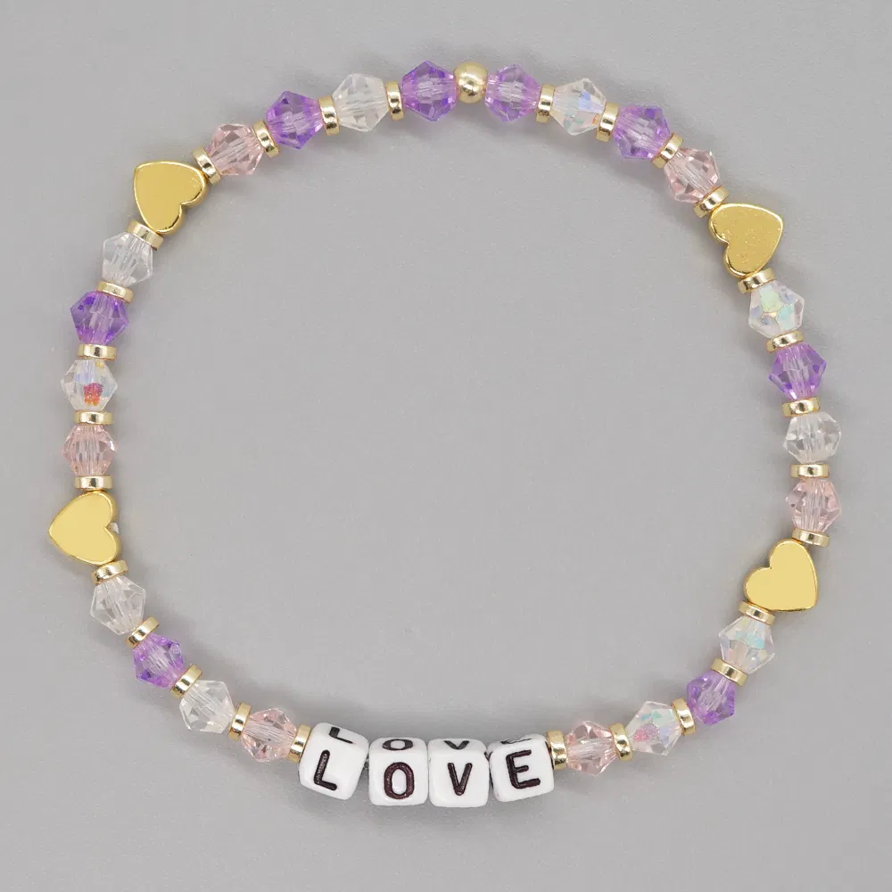 Hot Sale Factory Directly Ideal Gift Love Letter Bracelet Crystal Jewelry with Elastic Rope