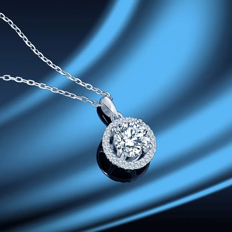 Korean Fashion Jewellery Women′ S S925 Sterling Silver Moissanite Round Zircon Full Rhinestone Clavicle Chain Necklace