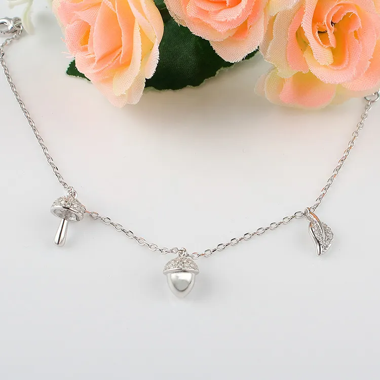 Little Mushroom and Pine Cone Trendy 925 Sterling Silver Bracelet
