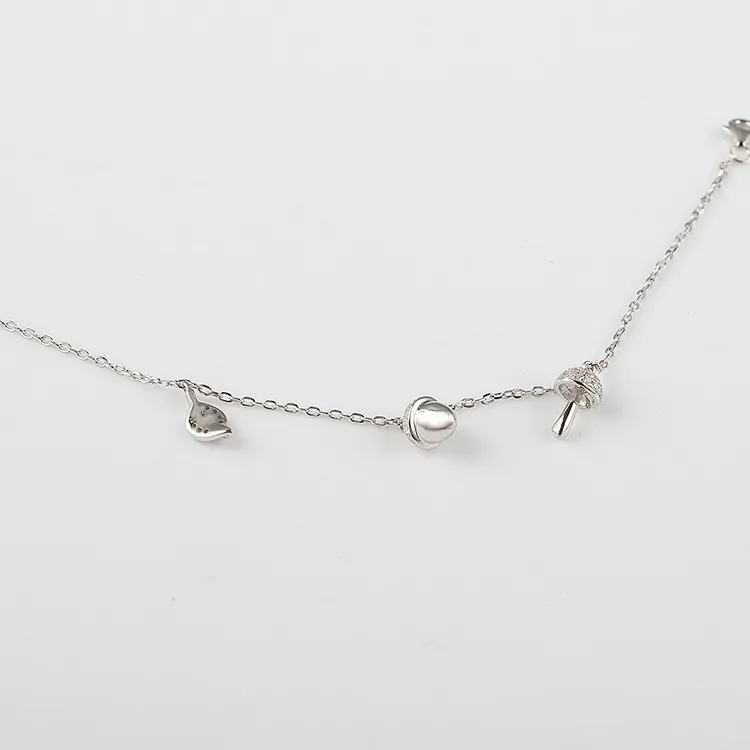 Little Mushroom and Pine Cone Trendy 925 Sterling Silver Bracelet