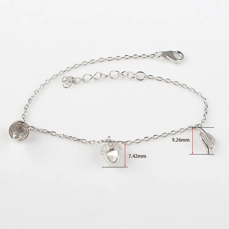Little Mushroom and Pine Cone Trendy 925 Sterling Silver Bracelet