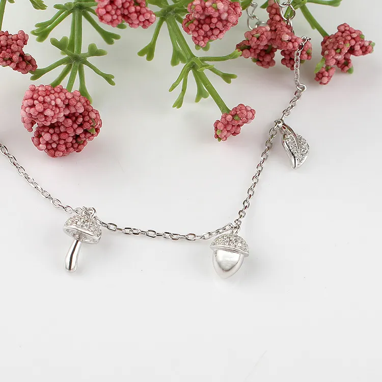 Little Mushroom and Pine Cone Trendy 925 Sterling Silver Bracelet