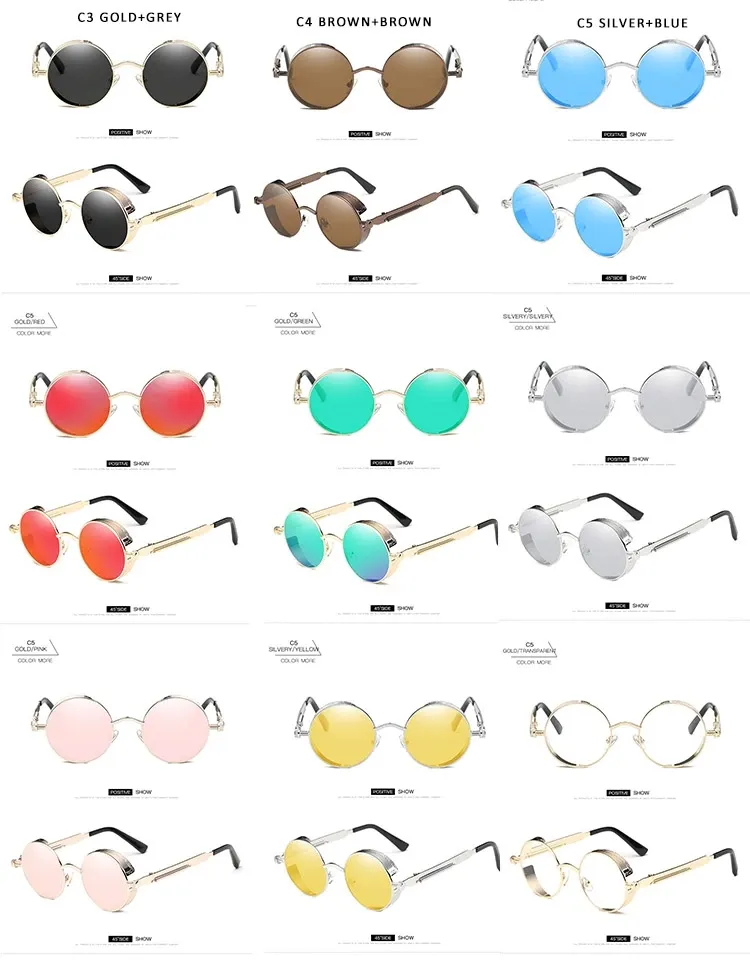Luxury Metal Sunglasses Round Sunglasses Steampunk Coating Vintage Retro Sunglass