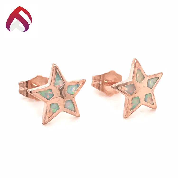 Minimalist Synthetic Opal Star Inlaid Earrings in 925 Silver Jewelry