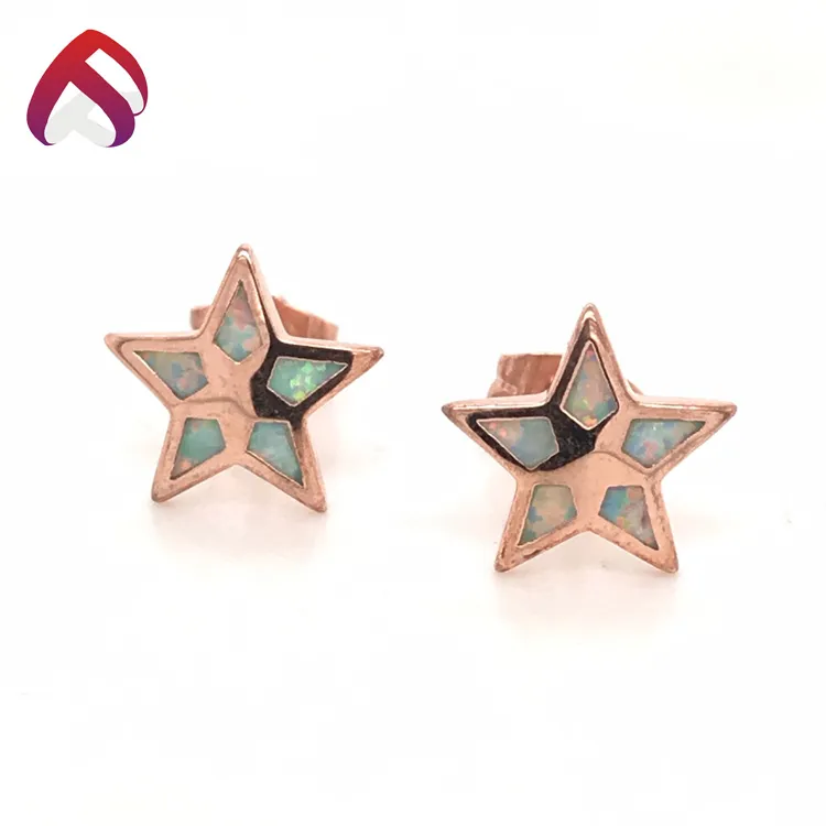 Minimalist Synthetic Opal Star Inlaid Earrings in 925 Silver Jewelry