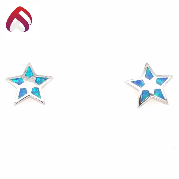 Minimalist Synthetic Opal Star Inlaid Earrings in 925 Silver Jewelry