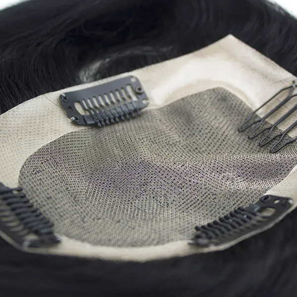 Mono Hairpiece with Npu All Around and Clips Human Hair Bang