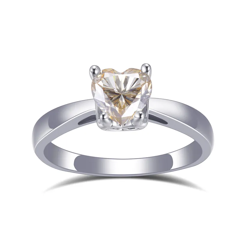 Ms-542 Custom Jewelry 925 Silver Champagne Heart Cut Moissanite Ring