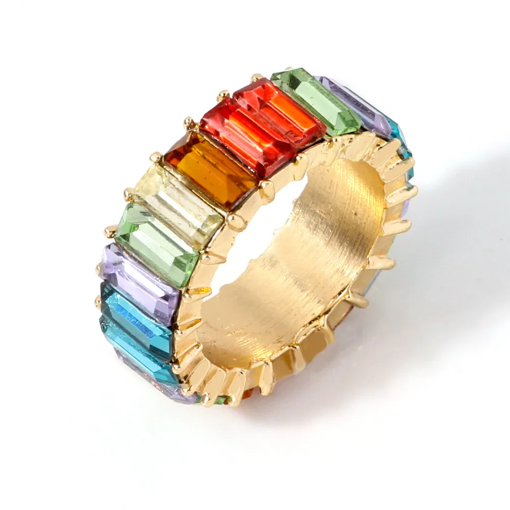 Rainbow Baguette Band Ring Stackable Eternity Band Cubic Zirconia Ring Esg11633