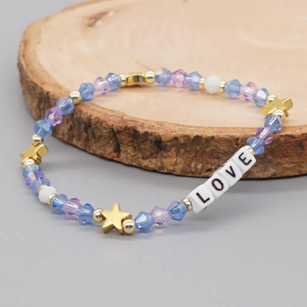Ready to Ship Ideal Gift Love Letter Bracelet Crystal Jewelry with Stretchy Rope
