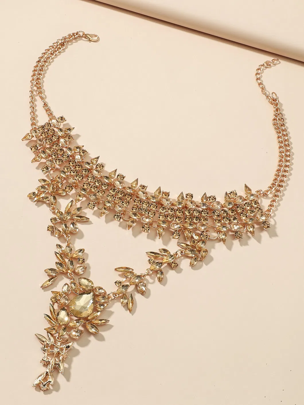 Rhinestone Zinc Alloy Rose Gold Plating Miami Cuban Link Chain Necklace Wholesale Jewelry