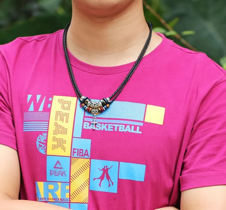 Silver Plated Alloy Cross Necklace Multilayer Cow Leather Necklace Beaded Cross Pendant Necklace for Men