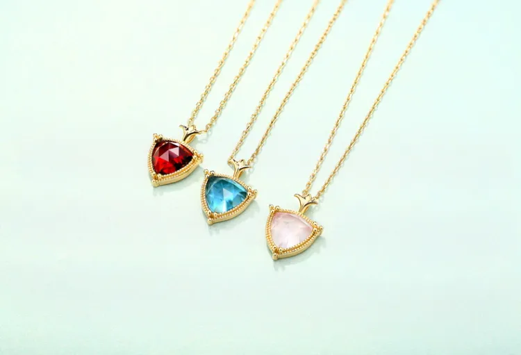 Simple Design Natural Gemstone Pendant Trillion Faceted Gemstone Pendant for Women