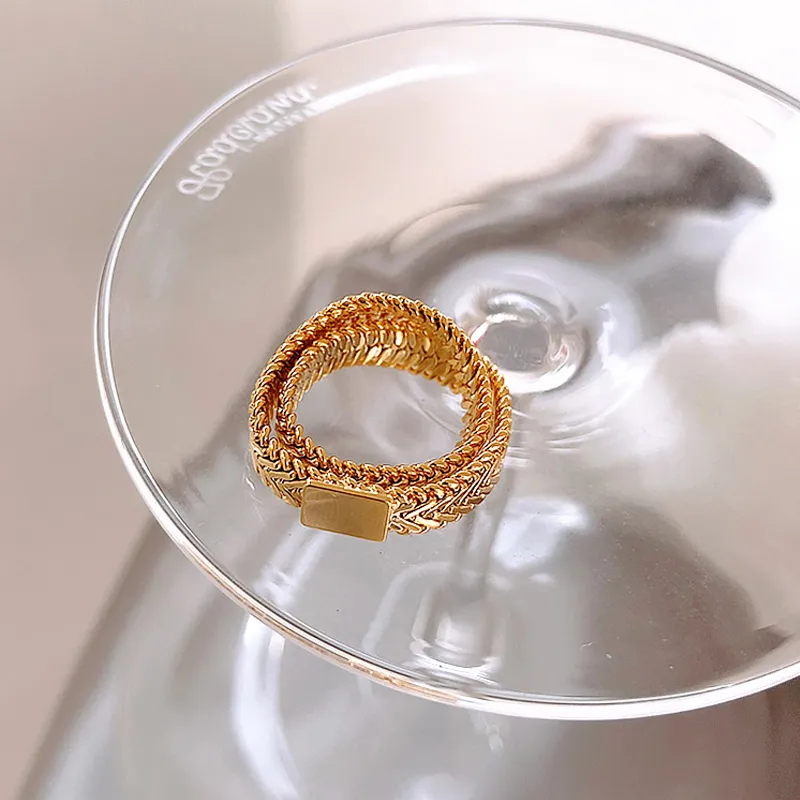 Snake Bone Chain Weave Gold Ring Double Layered Cross Geometric Rings for Women Vintage Minimalist Ring Ins Fashion