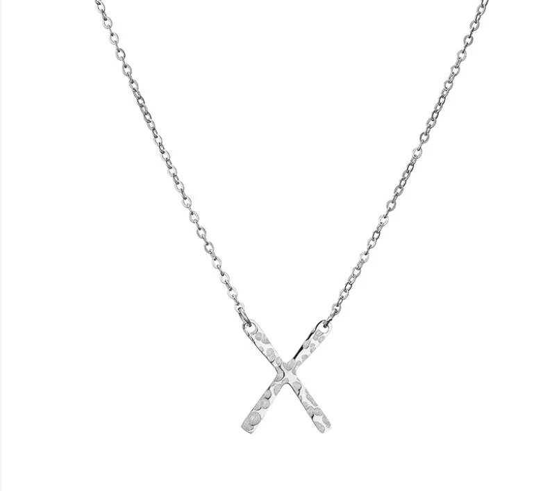 Stainless Steel Minimalist Fashion Jewelry Gold Plated X Letter Hammered Necklace