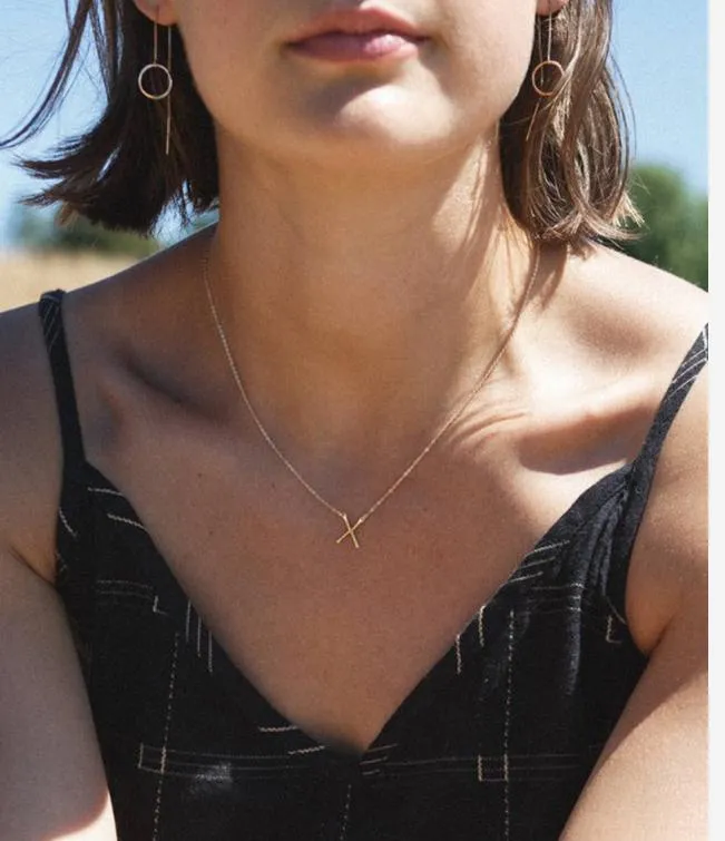 Stainless Steel Minimalist Fashion Jewelry Gold Plated X Letter Hammered Necklace