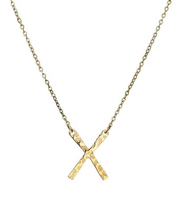 Stainless Steel Minimalist Fashion Jewelry Gold Plated X Letter Hammered Necklace