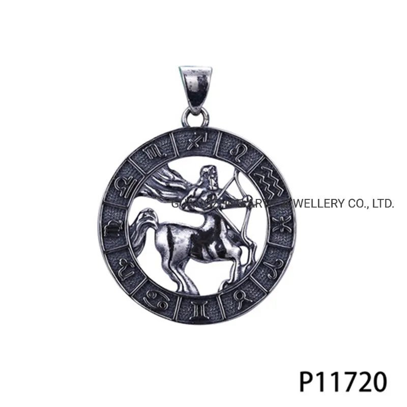 Symbols of Horoscope in a Antique Black Silver Pendant