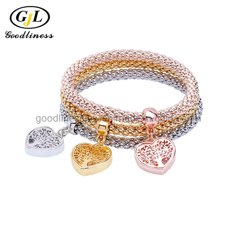Three Colors Plating Love Heart Shape Child Pendant Character Chain Set Bracelet Jewelry