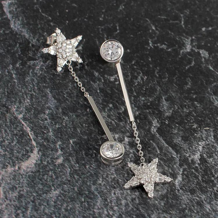 Trendy Jewelry 925 Sterling Silver Diamond Star Earrings for All Occasion Jewellery