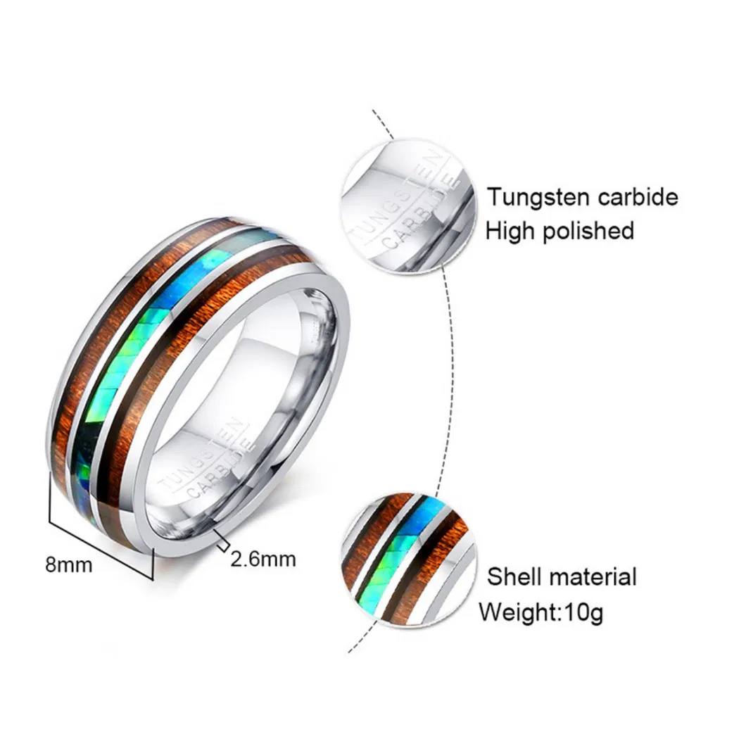 Tungsten Gold Jewelry Men’ S Fashion Ring 8mm Tungsten Steel Wood Grain Shell Ring