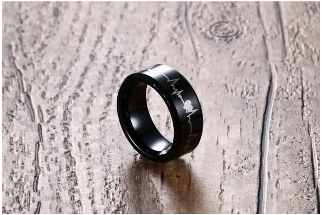 Tungsten Gold Rings Electrocardiographic Style Ring Men′s Ring Korean Style Men′s Domineering Ring
