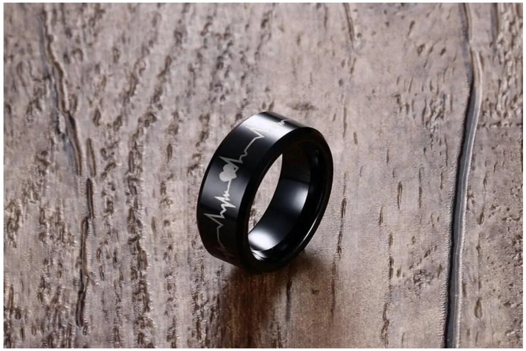 Tungsten Gold Rings Electrocardiographic Style Ring Men′s Ring Korean Style Men′s Domineering Ring