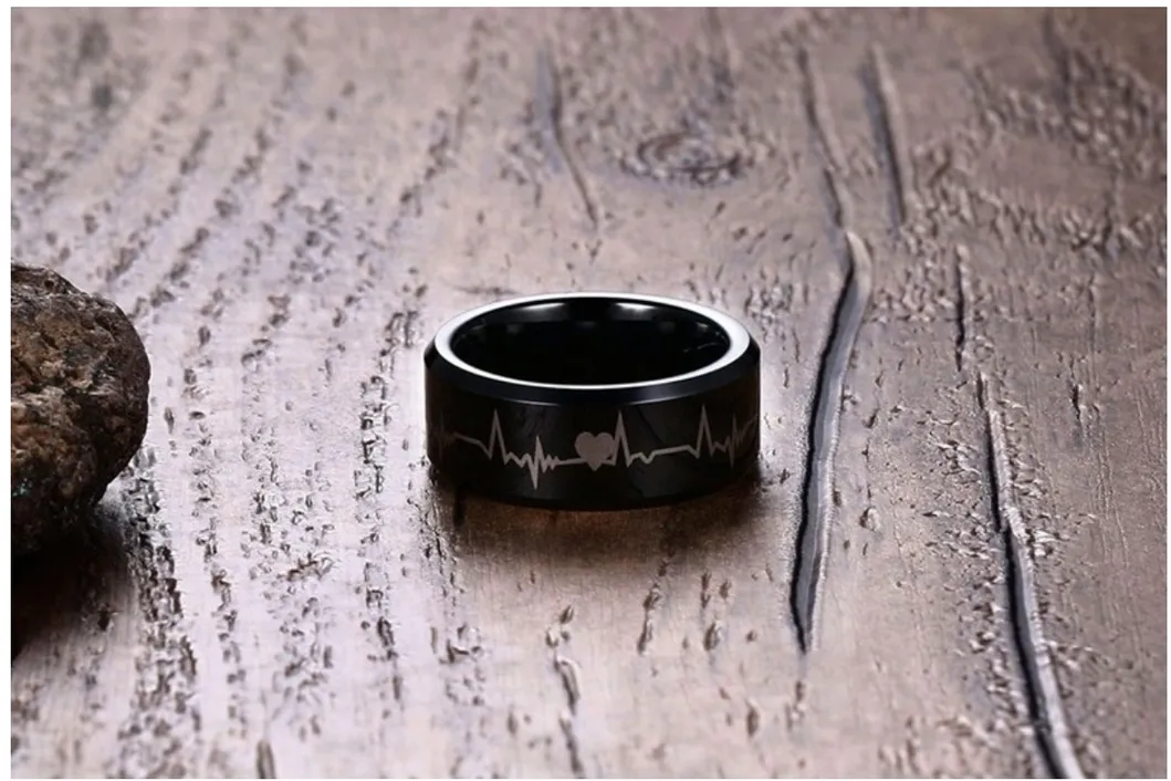 Tungsten Gold Rings Electrocardiographic Style Ring Men′s Ring Korean Style Men′s Domineering Ring