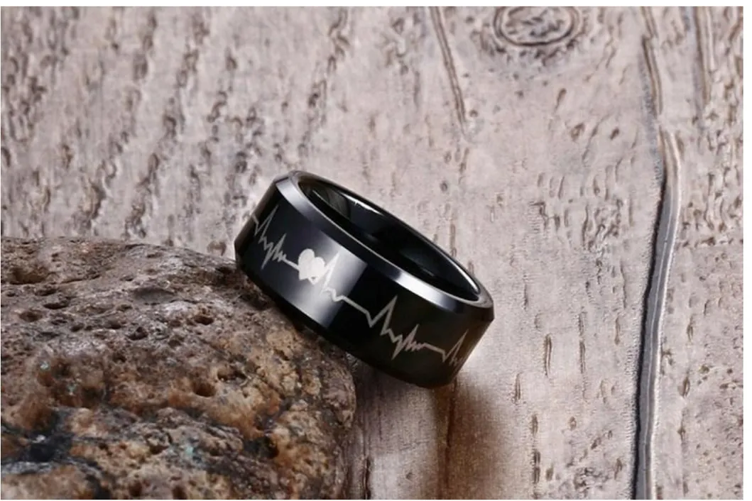 Tungsten Gold Rings Electrocardiographic Style Ring Men′s Ring Korean Style Men′s Domineering Ring