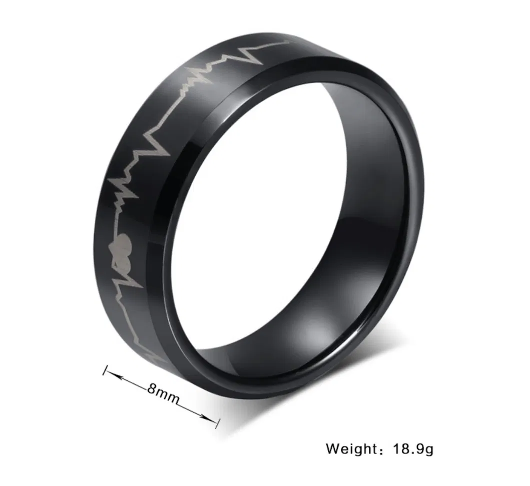 Tungsten Gold Rings Electrocardiographic Style Ring Men′s Ring Korean Style Men′s Domineering Ring